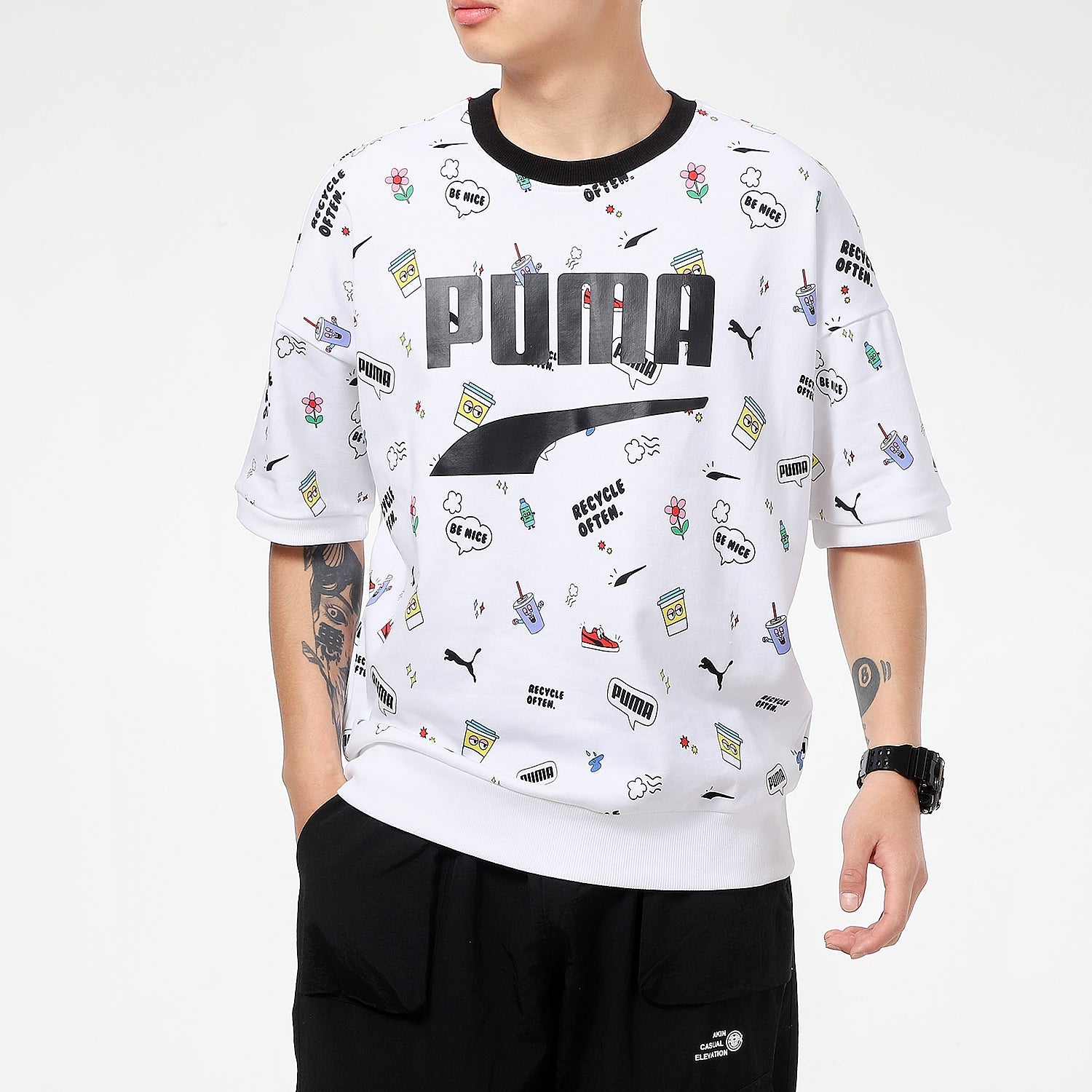 PUMA Logo Essentials Small Graphic T-Shirt 'White Black' 532041-52