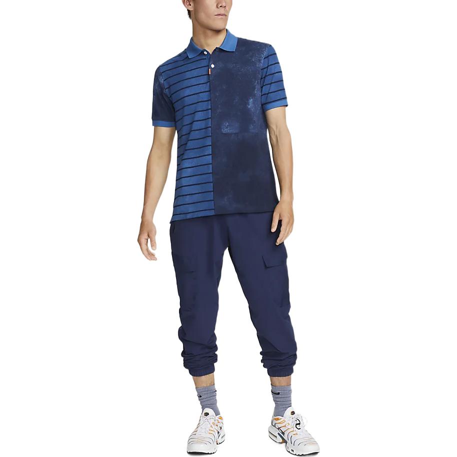 Men's Nike Stripe Splicing Lapel Short Sleeve Navy Blue Polo Shirt DH0967-407