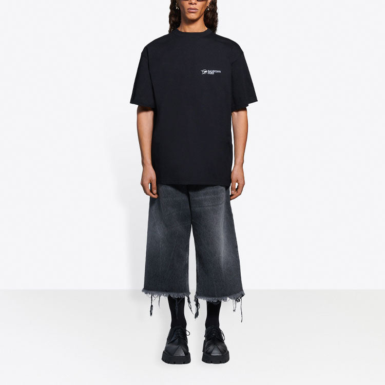 Balenciaga Unisex SS21 Corporate Printing Round-neck Short Sleeve Black 612966TKV861070
