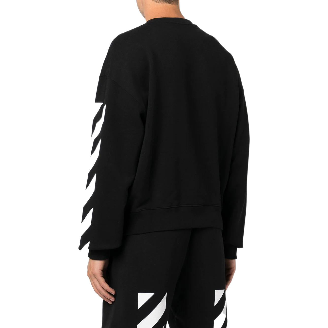 Men's Off-White FW22 Stripe Logo Printing Round Neck Long Sleeves Loose Fit Autumn Black OMBA058C99FLE0011001