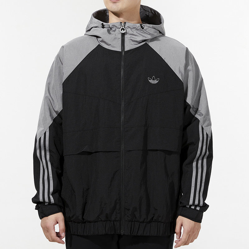 Men's adidas originals Contrasting Colors Raglan Sleeve Woven Hooded Jacket Black HC0328