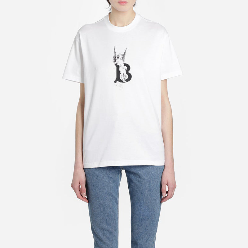 Burberry Cherub Print Cotton Oversized Printing Short Sleeve White 80246181