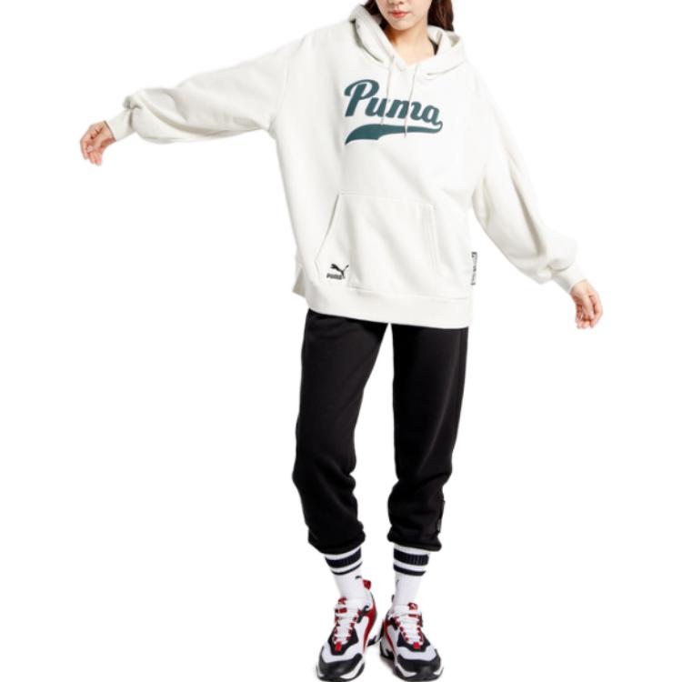 (WMNS) PUMA Word Logo Hoodie 'White' 536184-05