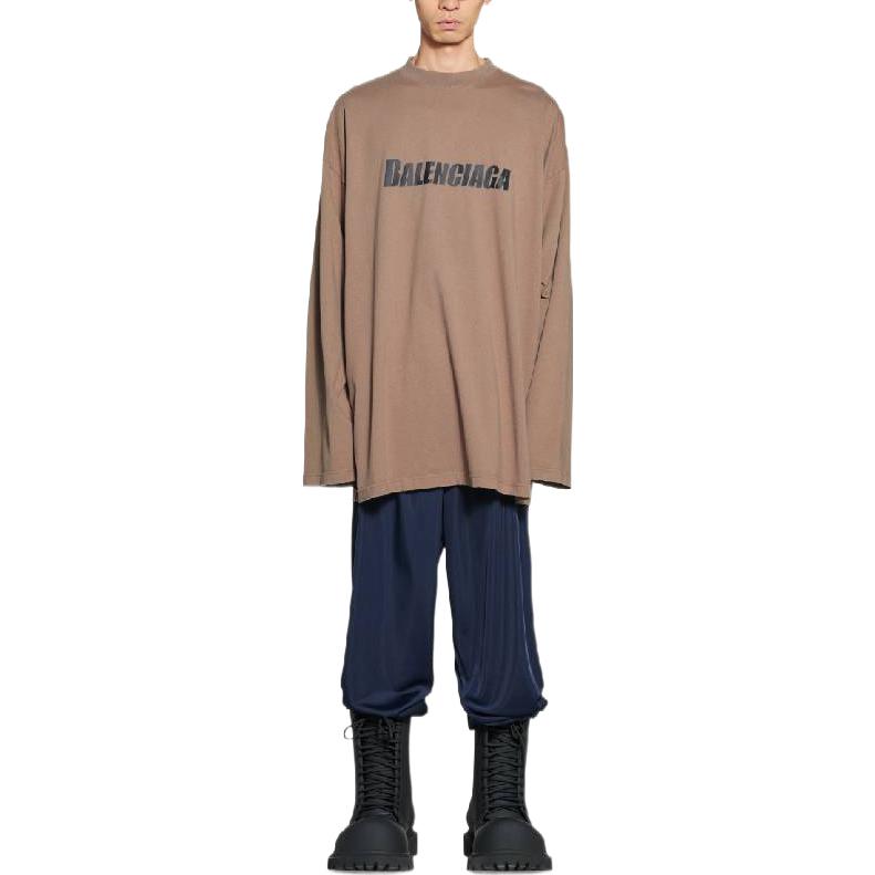 Balenciaga Caps Oversized Long Sleeve T-Shirt 'Khaki' 681046TNVL17761