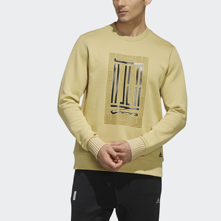 adidas Wj Crew Logo Series Printing Sports Round Neck Pullover Yellow FJ0200