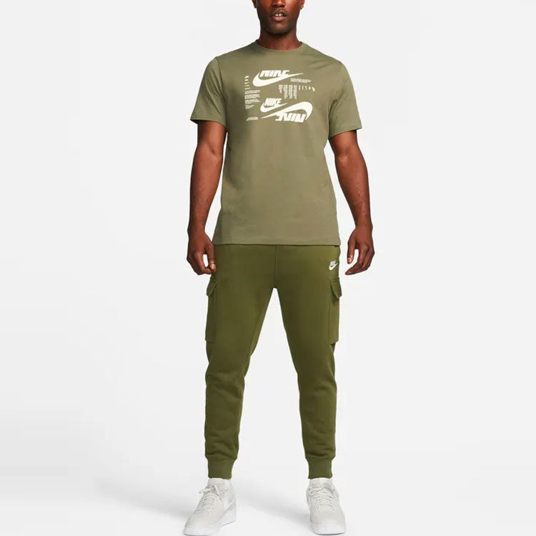 Men's Nike Minimalistic Alphabet Logo Printing Casual Round Neck Short Sleeve Olive Green T-Shirt DR7816-222
