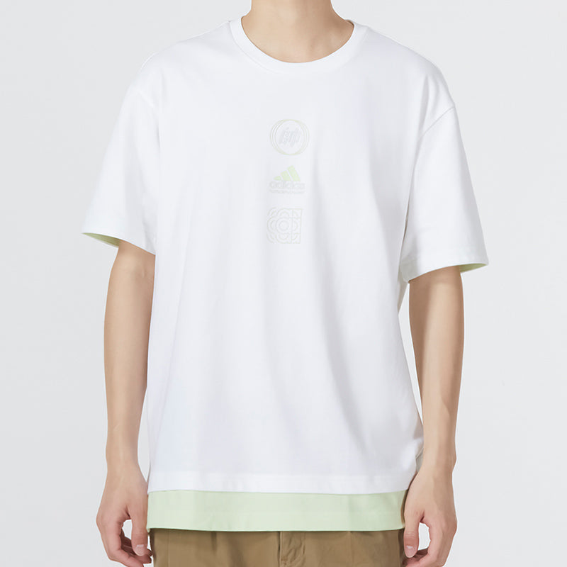Men's adidas Colorblock Athleisure Casual Sports Short Sleeve White T-Shirt HE9921