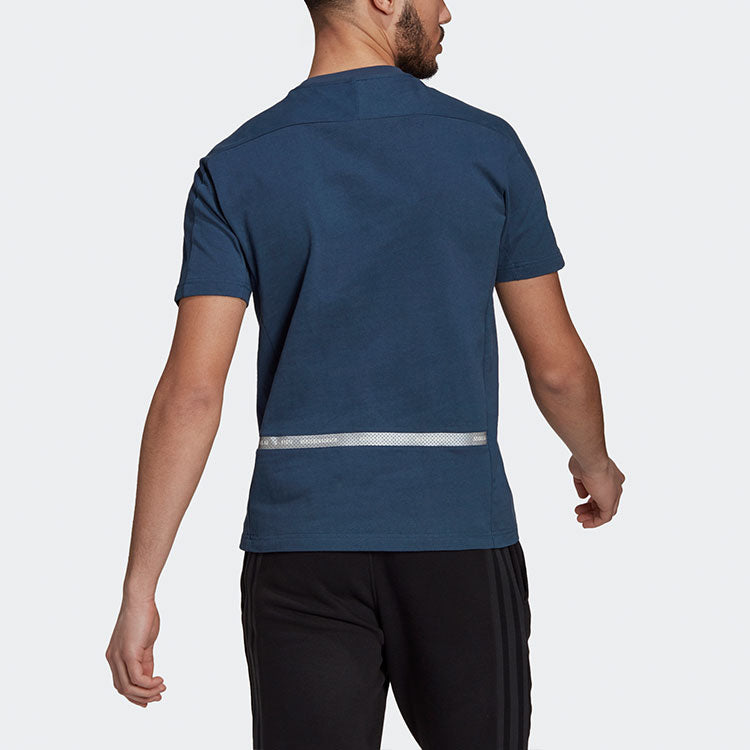 adidas Th Tee Dry Silo Reflective Stripe Knit Sports Short Sleeve Navy Blue GU1760