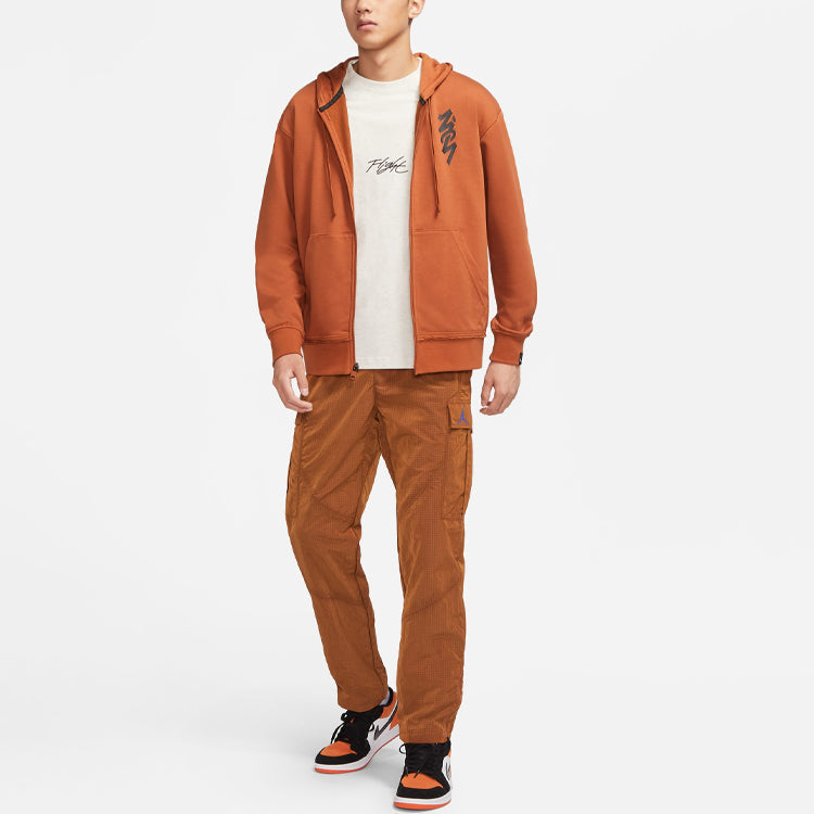 Men's Air Jordan Zion Alphabet Printing Retro Hooded Zipper Jacket Brown DJ5870-246