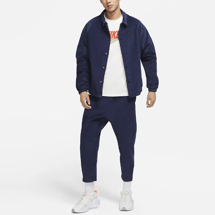 Men's Nike Stack Logo Casual Corduroy Jacket Deep Navy Blue DO2323-410