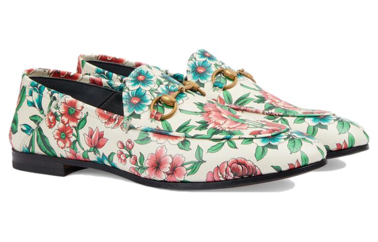 (WMNS) Gucci Horsebit Printed Leather Loafers 'White Pink' 746392-AAB0D-8464