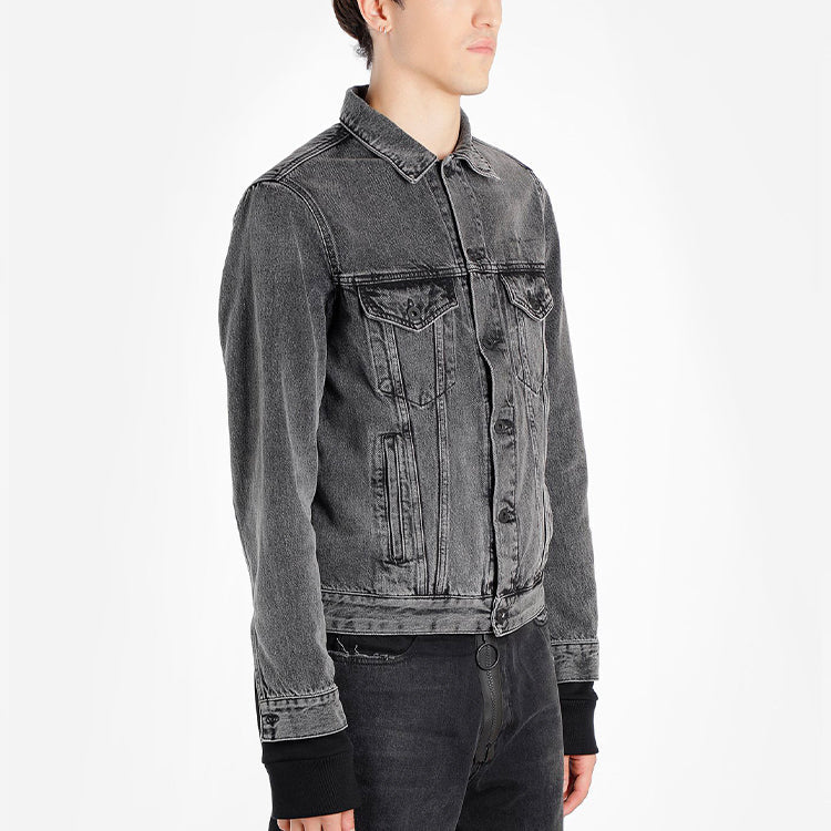Off-White Pattern Arrow Printing Splicing Pattern Denim Jacket Gray OMYE019G20DEN0010888