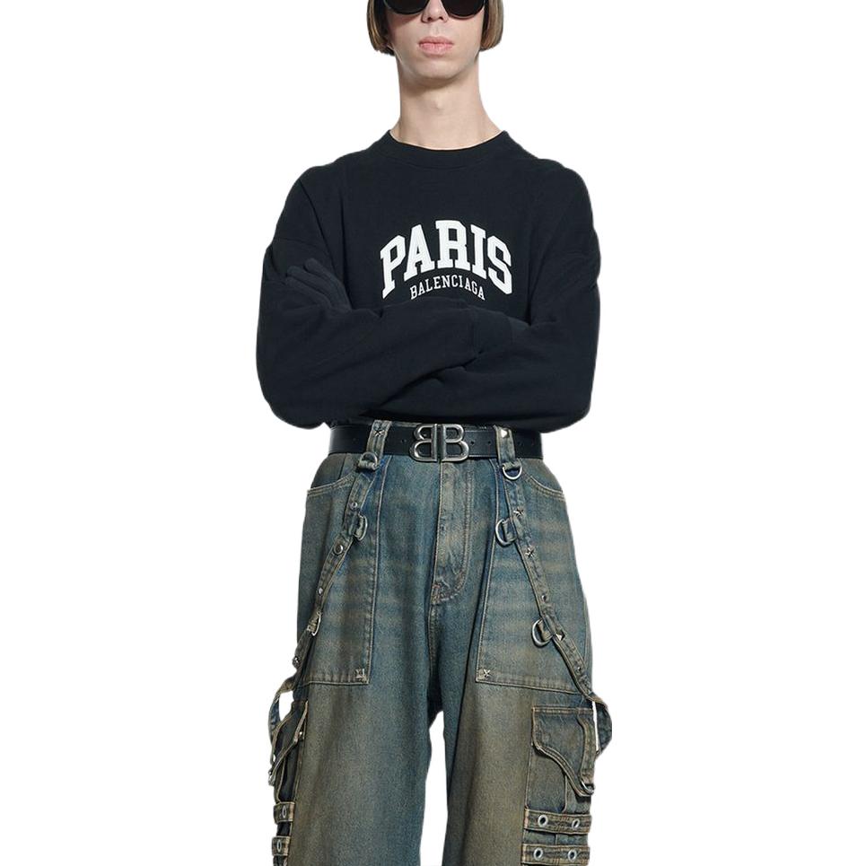 Balenciaga Cities Paris Crewneck Sweatshirt 'Black White' 676629TLVL81070