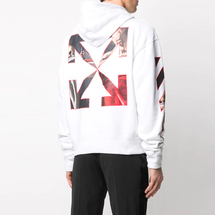 Off-White Printing Stripe hooded Long Sleeves Ordinary Version White OMBB037R21FLE0020125