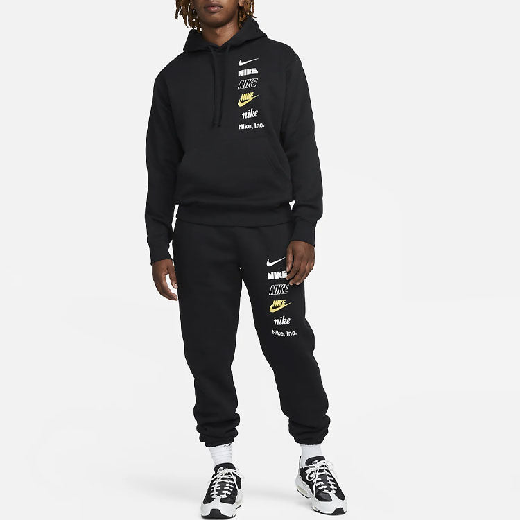 Nike Club Multi Logo Pullover Hoodie 'Black' DX0783-010