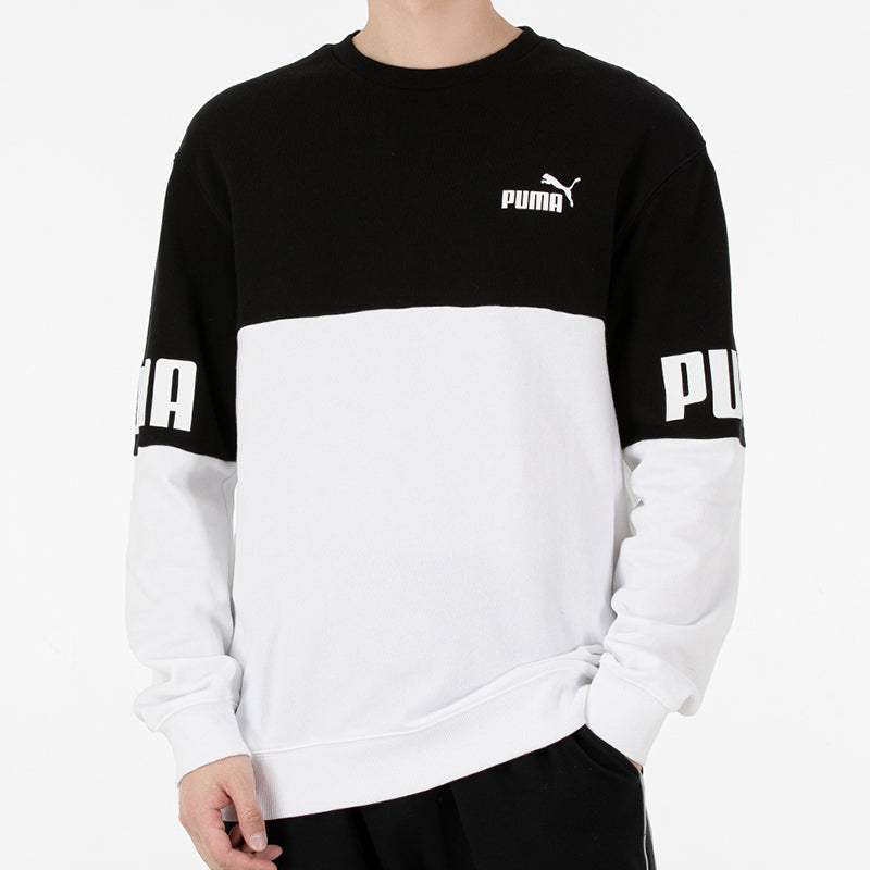 PUMA Power Logo Printing Colorblock Sports Round Neck Pullover Black 670935-01