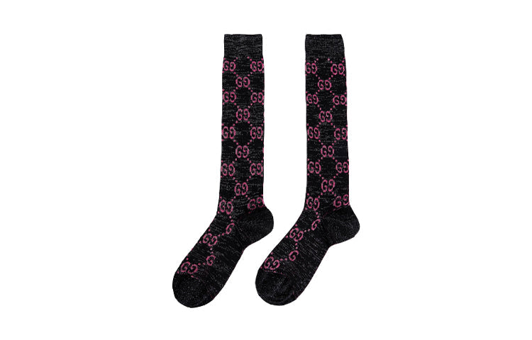 (WMNS) Gucci Cotton Lam GG Socks 'Black Pink' 476525-3G199-1072