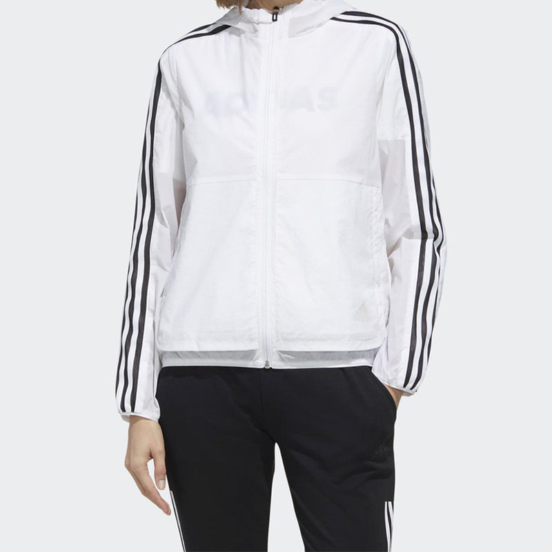 (WMNS) adidas Three Stripes Printing Hooded Jacket 'White Black' FM9257