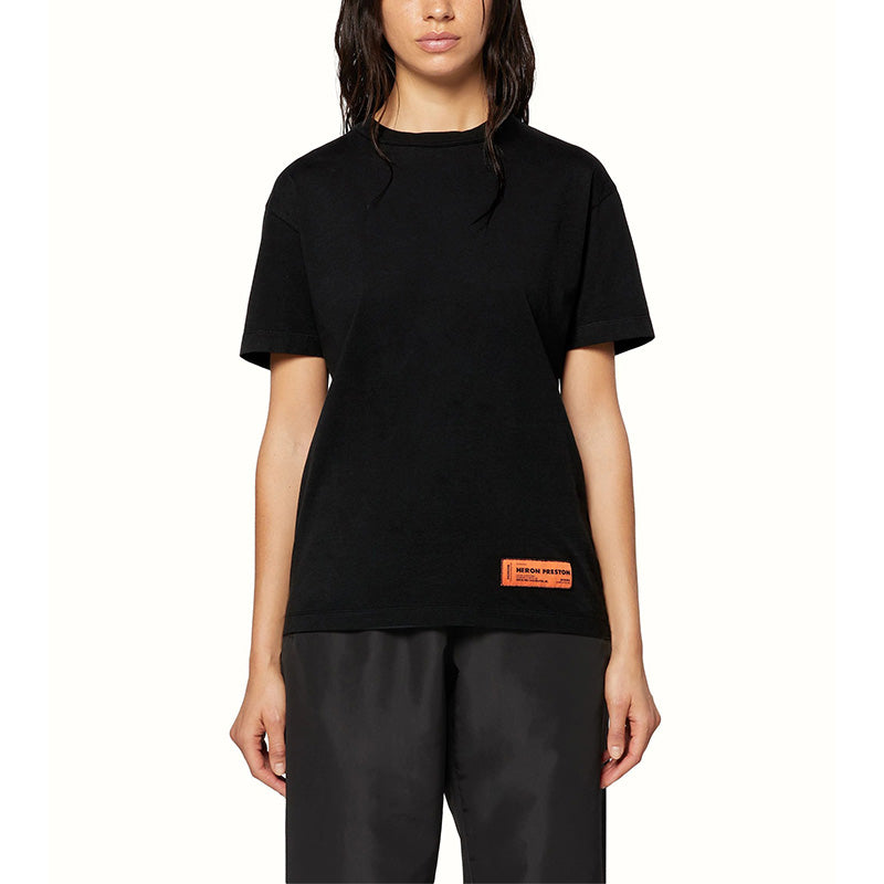 (WMNS) HERON PRESTON SS22 Logo Recycled T-shirt 'Black' HWAA024C99JER0011000