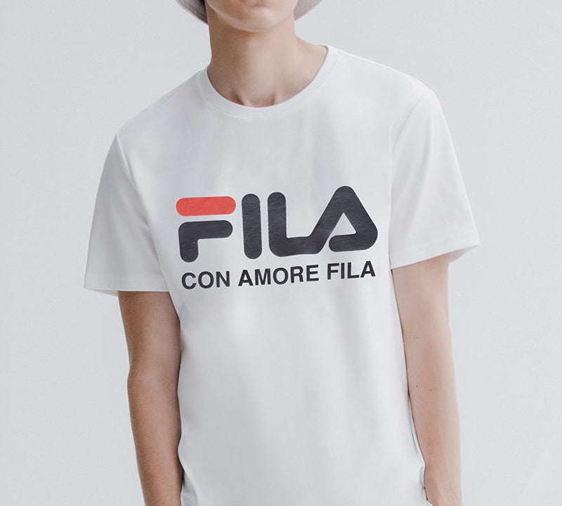 FILA FUSION Casual Logo Printing Round Neck Short Sleeve White T51M019150F-WT