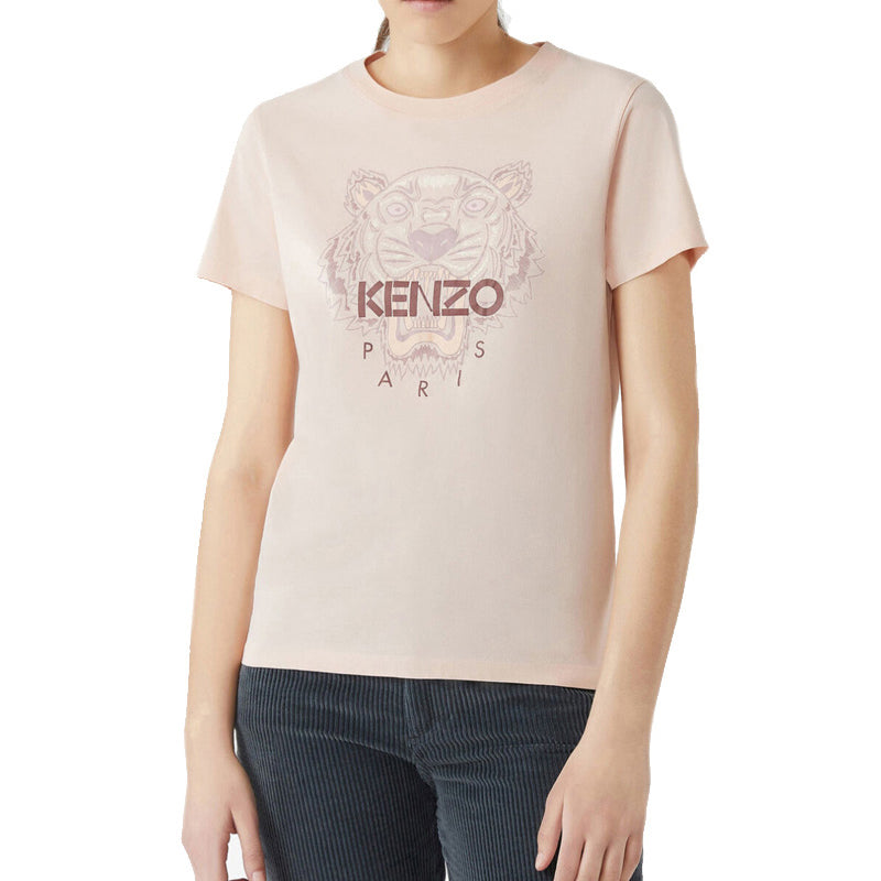 KENZO Tiger Head Printing Logo Pattern Round Neck Short Sleeve Pink FA62TS8464YB-34