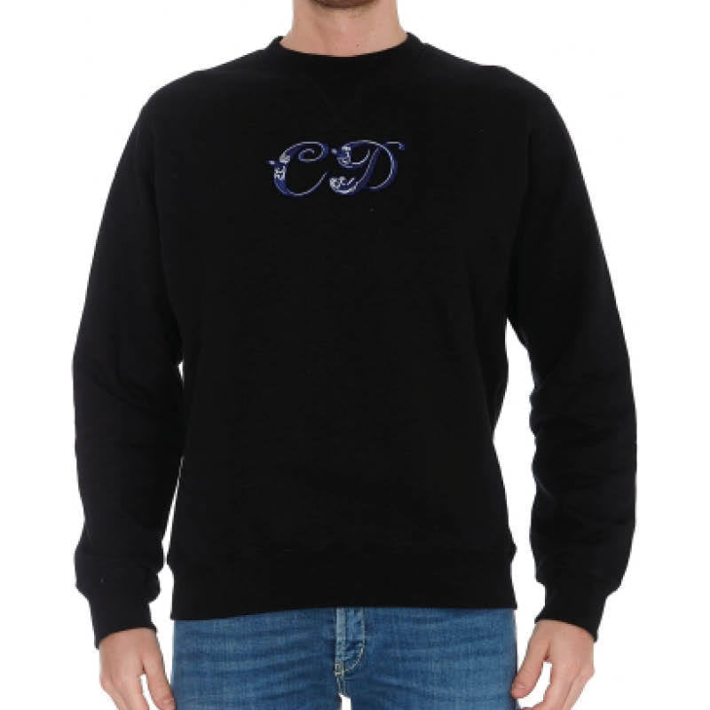 Men's DIOR x KENNY SCHARF Crossover SS21 Alphabet Embroidered Round Neck Pullover Autumn Black 193J687-A0531-985