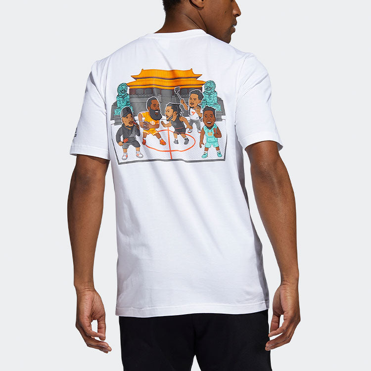 adidas Beijing Tee Cartoon Printing Basketball Casual Sports Short Sleeve White GU6287