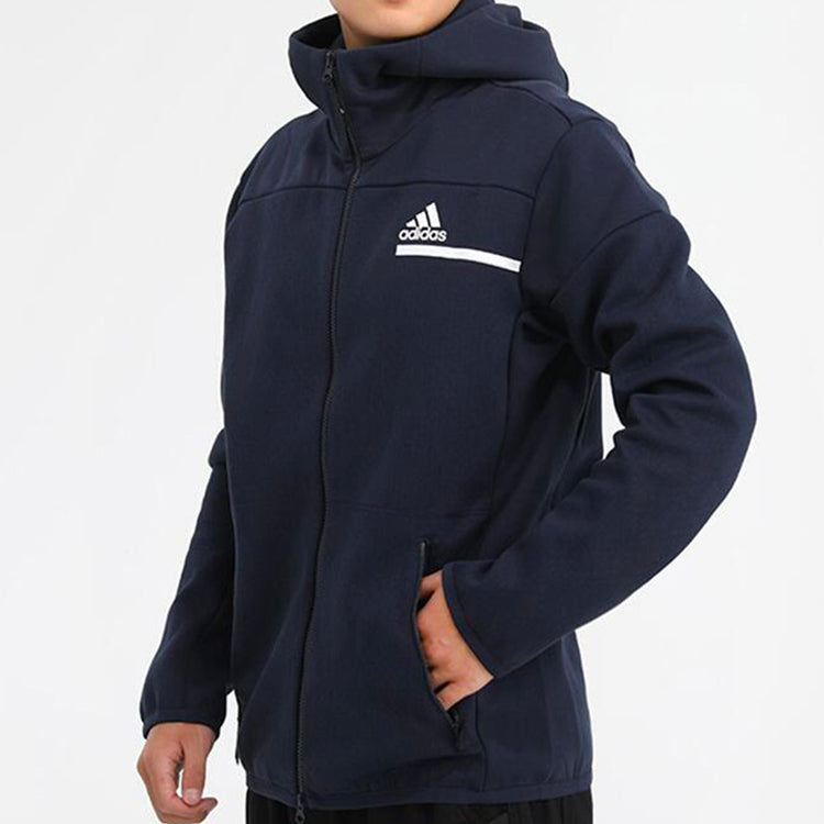 adidas Athleisure Casual Sports Knit Hooded Jacket Navy Blue GM6537