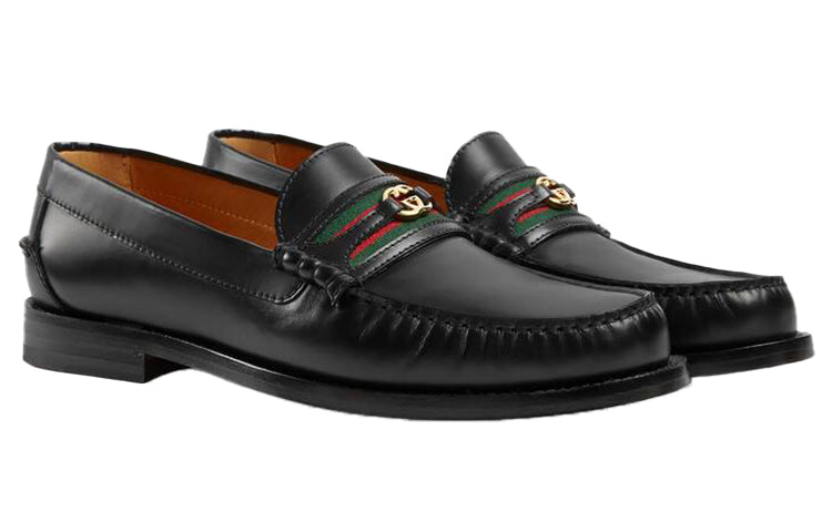 Gucci loafer with Interlocking G Green and Red Web 'Black Leather' 644724-17X10-1060
