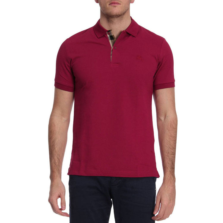 Men's Burberry Solid Color Logo Short Sleeve Polo Shirt Rose Red 39815201