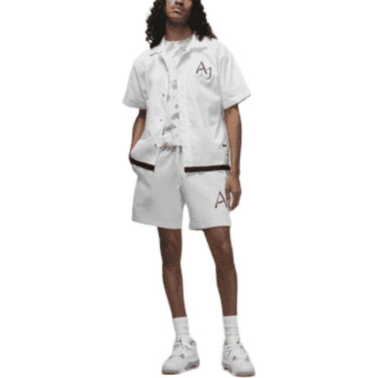 Air Jordan Solid Color Embroidered Alphabet Short Sleeve Shirt Men's White Gift for Him DM1417-100