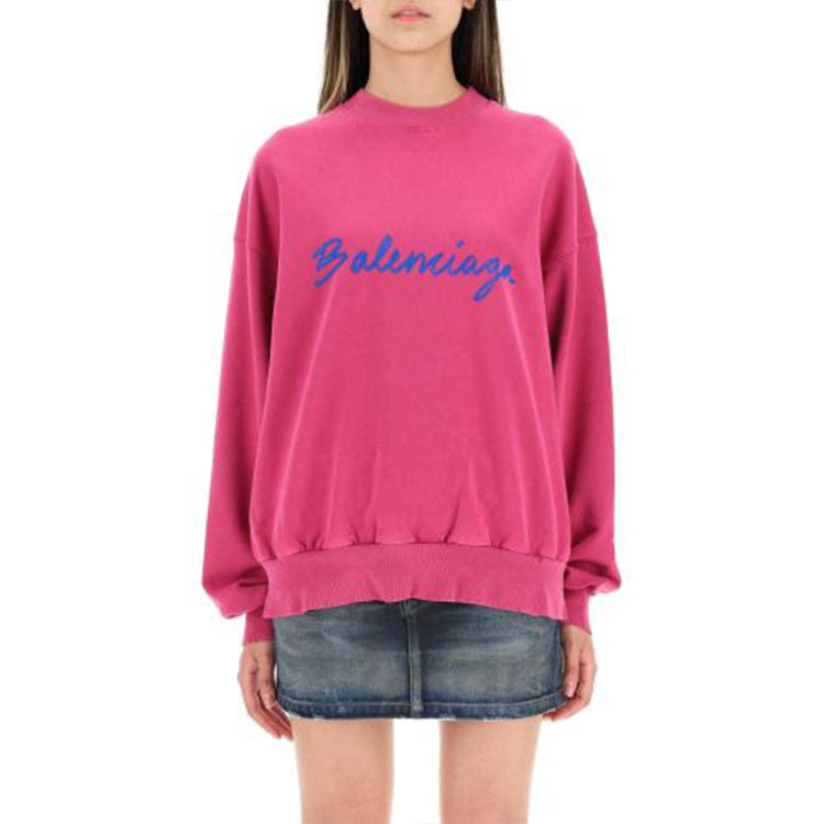 (WMNS) Balenciaga Script Logo Crewneck Sweatshirt 'Dark Fuchsia' 697869TMVB50507