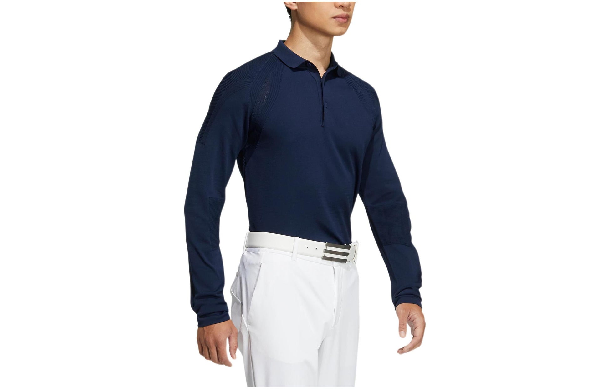 Men's adidas Knit Ls Polo Solid Color Raglan Sleeve Pullover Long Sleeves Blue Polo Shirt HG1657