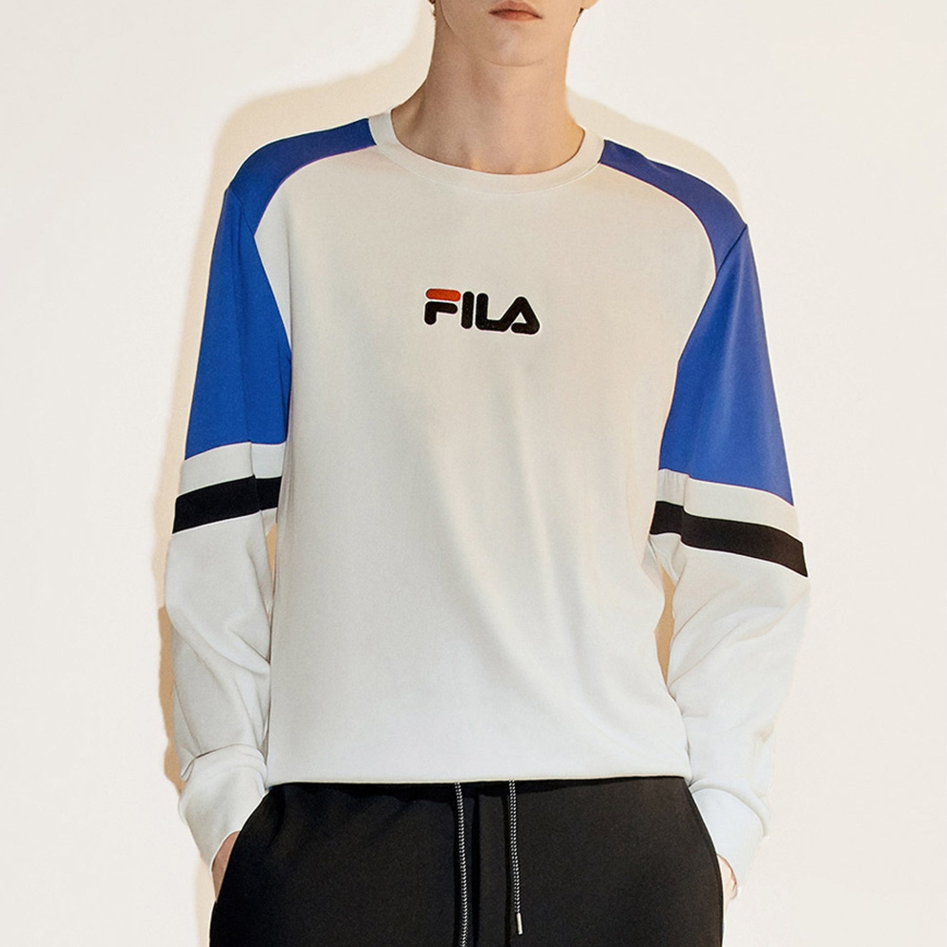FILA FUSION Embroidered Logo Colorblock Round Neck Long Sleeves White T11M033206F-WT