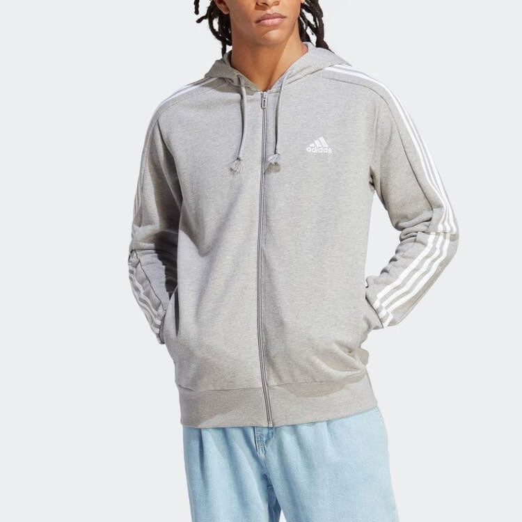 adidas French Terry 3-Stripes Full-Zip Hoodie 'Medium Grey Heather' IC9833
