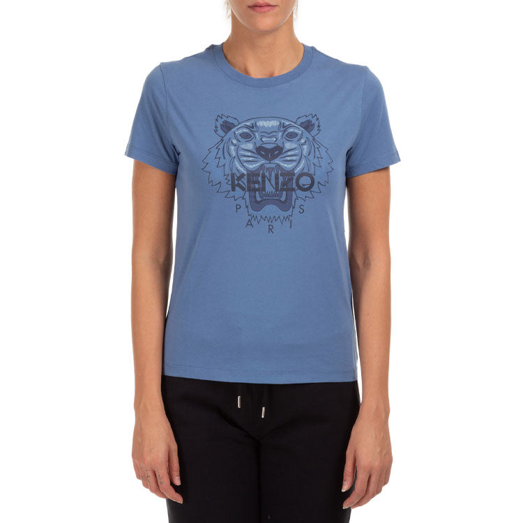 KENZO Tiger Head Printing Pattern Round Neck Short Sleeve Blue FA62TS8464YB-67