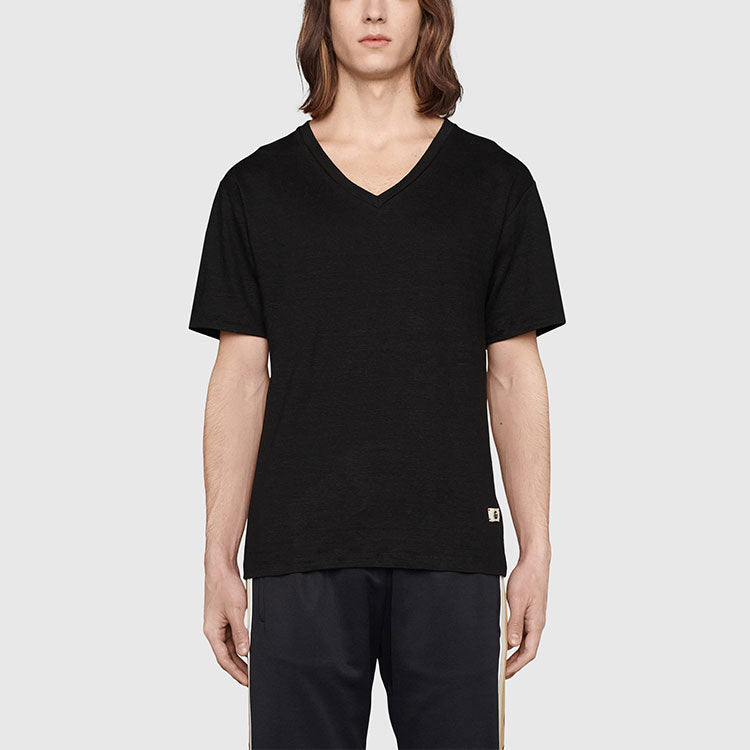 Gucci SS21 Linen V-neck tee 'Black' 645269-XJC6N-1043