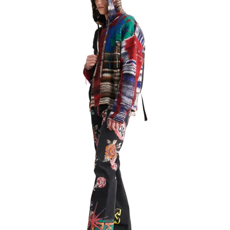 Men's Off-White FW22 Colorblock Hooded Knit Long Sleeves Wool Sweater OW5