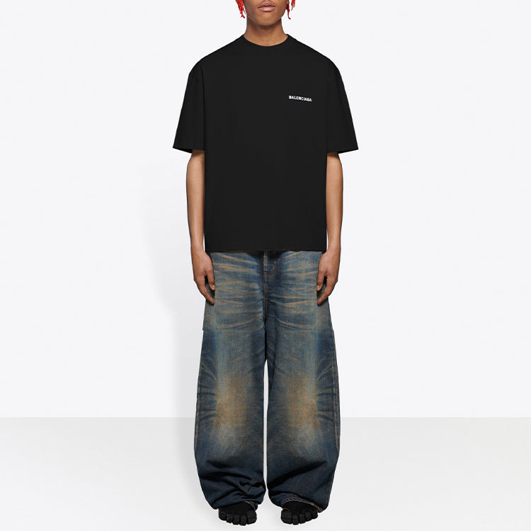Men's Balenciaga FW21 Logo Printing Retro Short Sleeve Black 612966TIVG51070