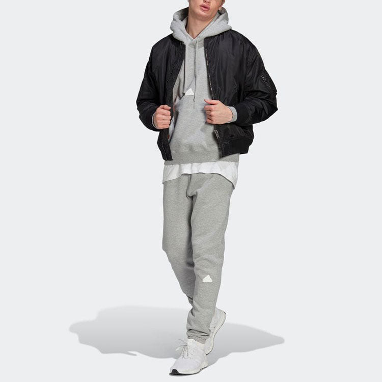 Men's adidas Solid Color Logo Hooded Loose Long Sleeves Gray HN1950