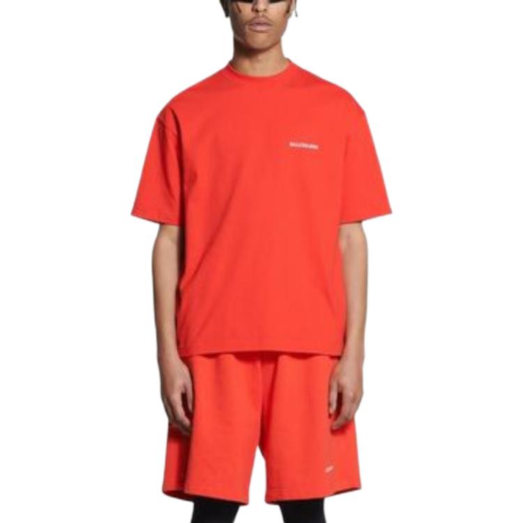 (WMNS) Balenciaga Logo Regular Fit T-Shirt 'Bright Red' 612965TMVF43168