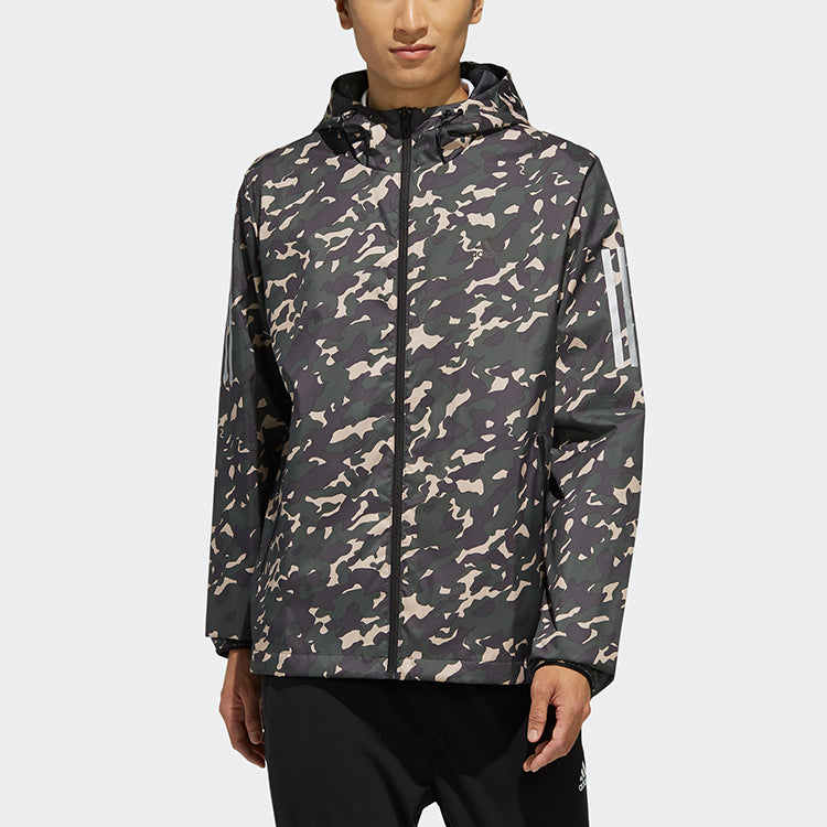 adidas AI WB CAMO Zipper Casual Sports Hooded Jacket Brown EH3801