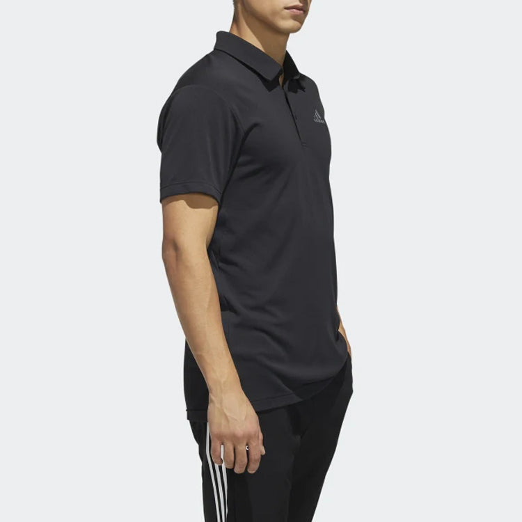 adidas Casual Solid Color Sports Short Sleeve Polo Shirt Black FK1414