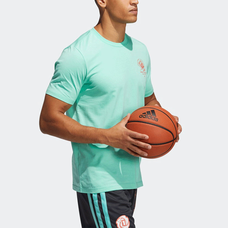 adidas Logo Printing Basketball Sports Short Sleeve Mint Green GV1833