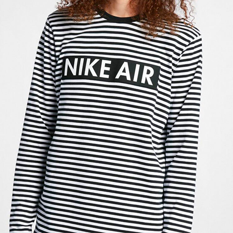 Nike Air Top Ls Alphabet Logo Printing Black White Stripe Long Sleeves Black White 930462-101