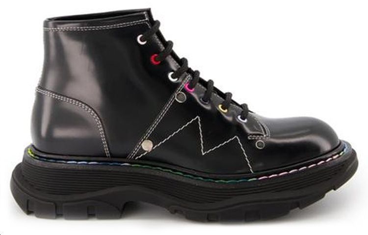 (WMNS) Alexander McQueen Tread Lace Up Boots 'Black Multicolor' 595469WHZ8S1032