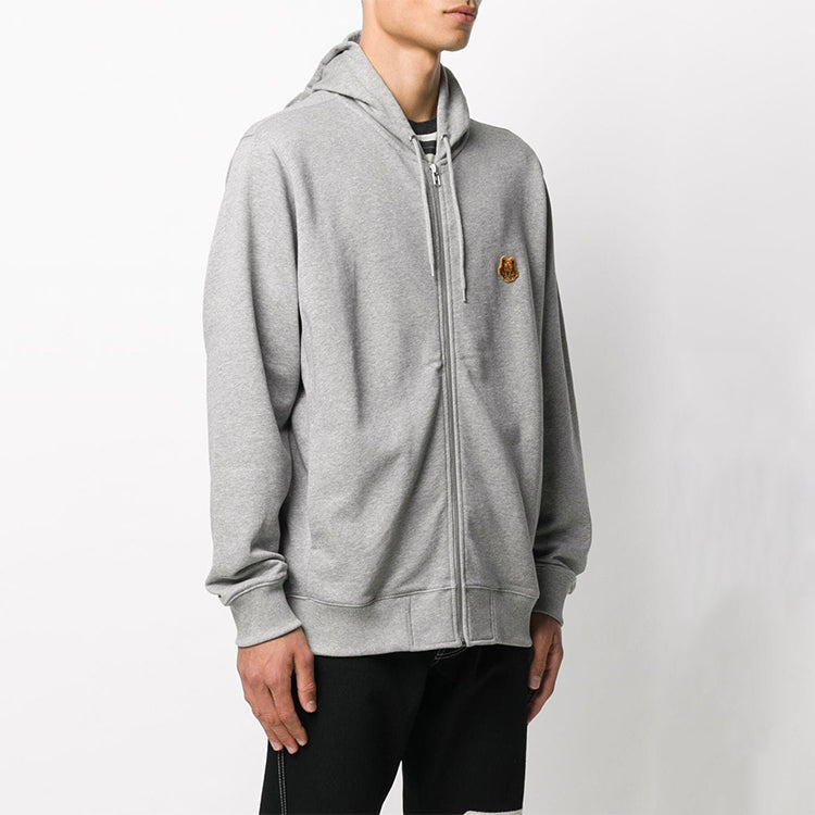 Men's KENZO FW20 Small Tiger Head Pattern Cotton Hooded Zipper Sports Light Grey FA65BL7214MD-94