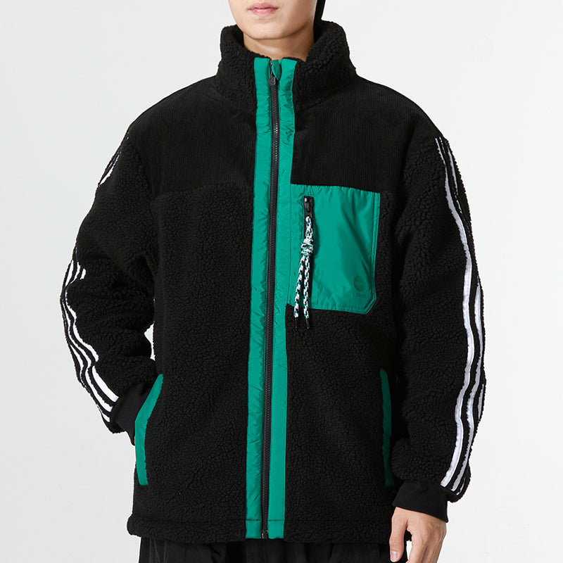 Men's adidas Util Jkt Pad2 Sports Windproof Stripe Stay Warm Jacket Black HN4772