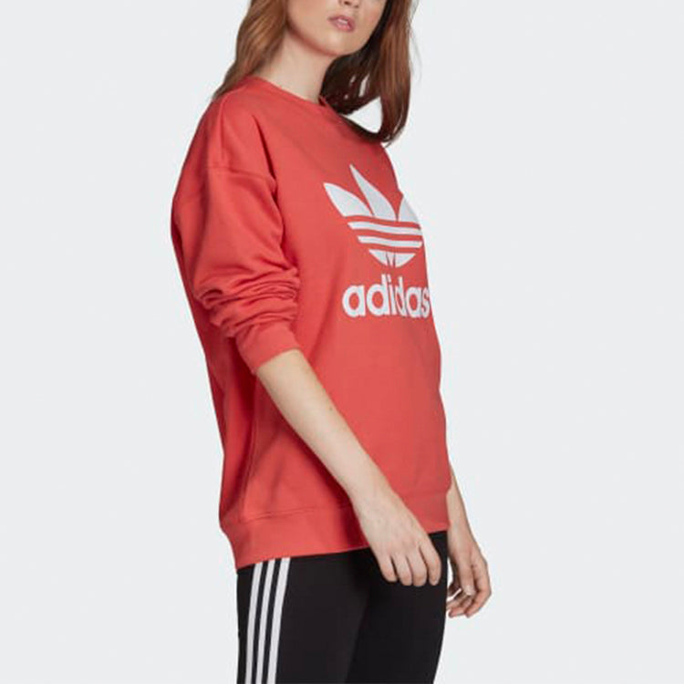(WMNS) adidas originals Logo Printing Round Neck Sports Hoodie Red FM3291
