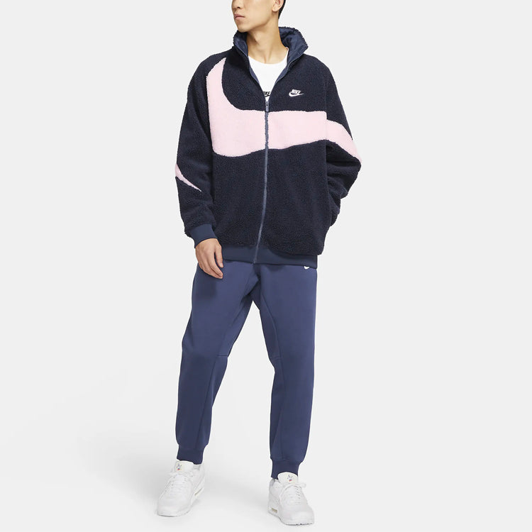 Nike Big Swoosh Large Logo lamb's wool Stay Warm Stand Collar Jacket Obsidian Color DH2474-456